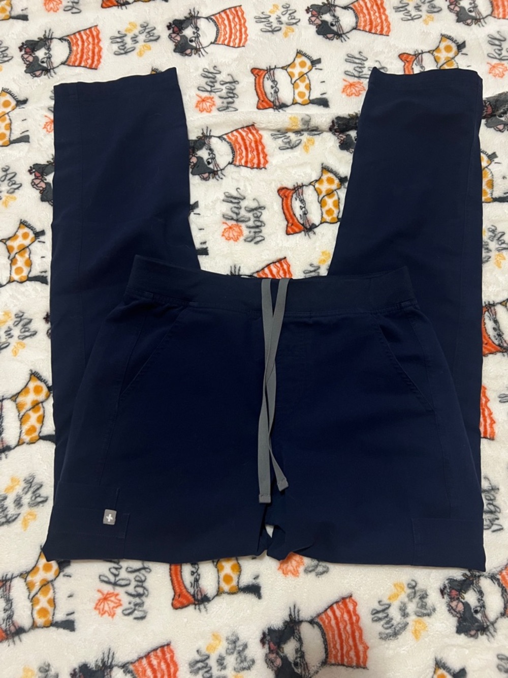 Figs Women's Navy Scrub Pants with Gray Drawstring